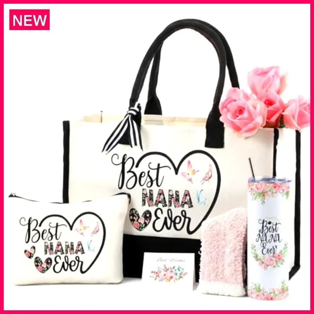 Gift Set with Tote Bag, Makeup Bag, Stainless Steel Tumbler, Socks, Keychain